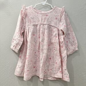 Angel Dear Pink Woodland Animals Ruffle Gauze Long Sleeve Dress